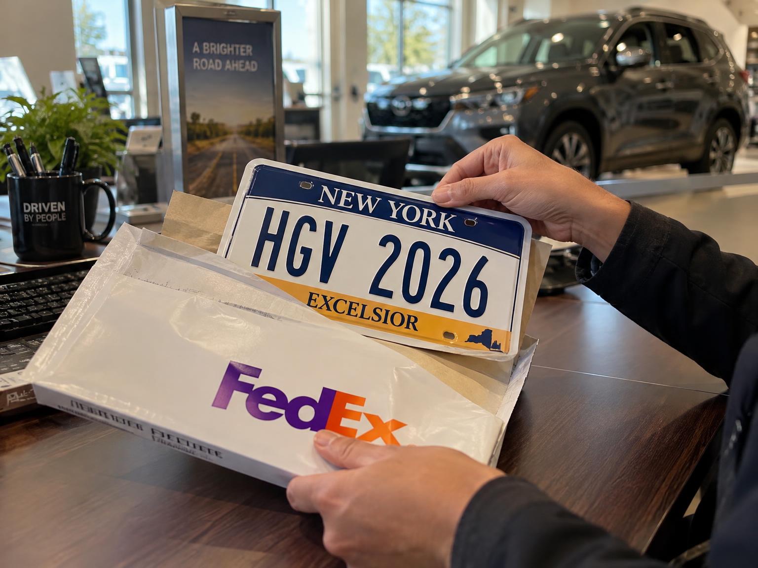 Plates and title, delivered